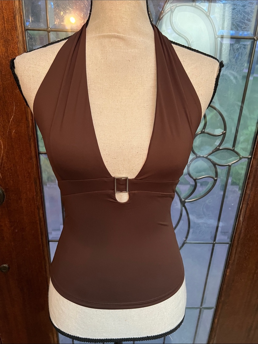 Pink Republic Brown Halter Camisole with Front Buckle